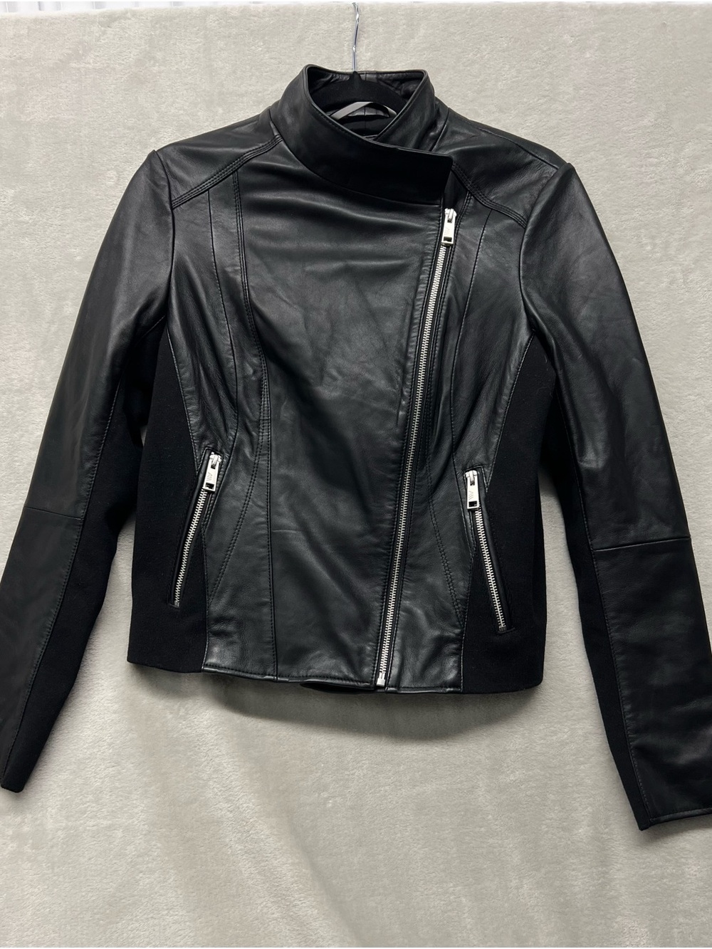 Andrew Marc Black Asymmetrical Leather Moto Jacket